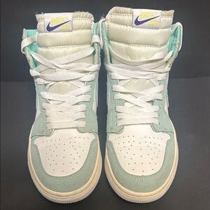 Nike High-Top Sneakers in White and Mint with Purple Logo